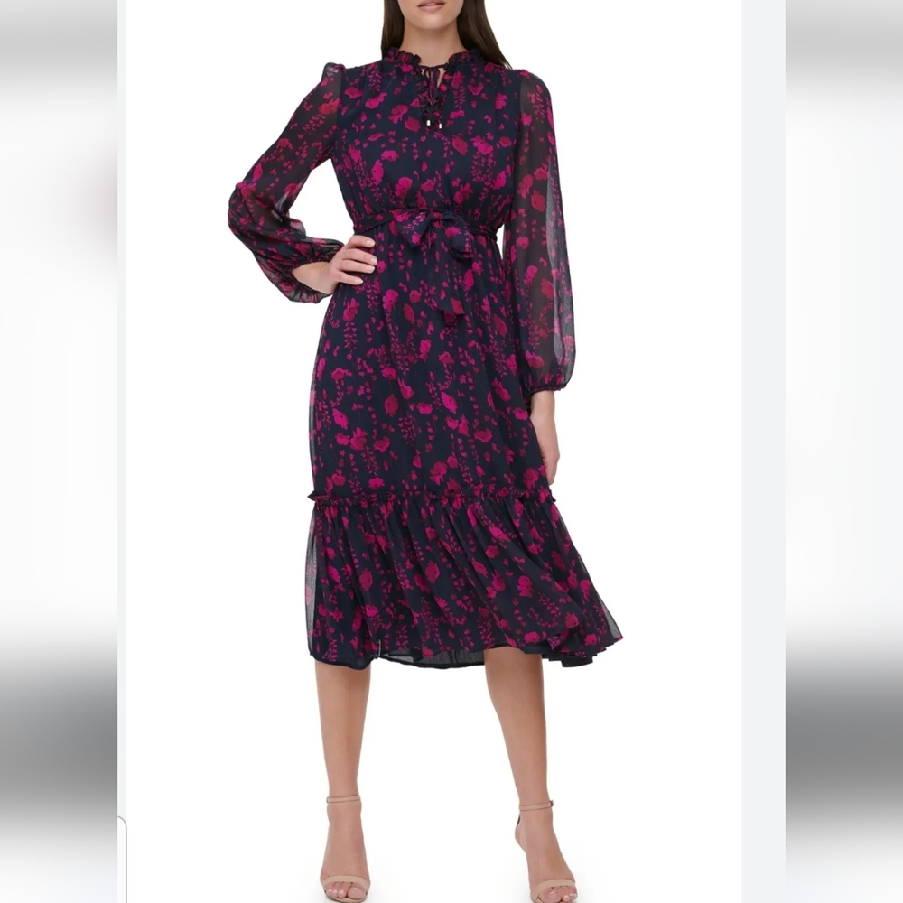 Tommy Hilfiger Margo Chiffon Boho Dress Preppy Wedding Baby Shower Brunch Floral